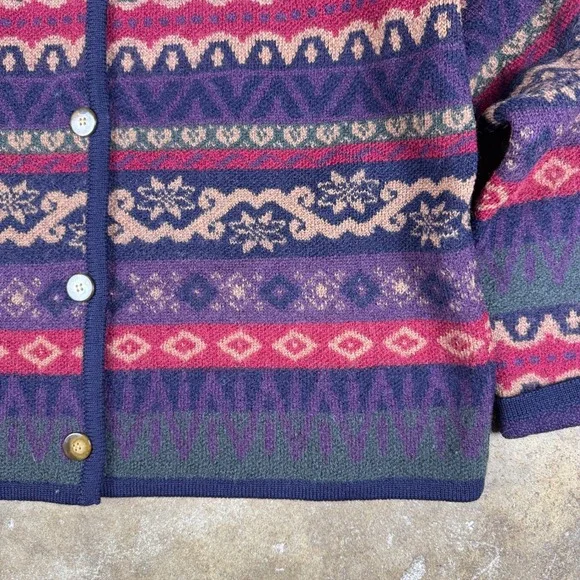 Vtg Talbots Wool Cardigan Womens L Multi Color Fair Isle Button Sweater 80s 90s - Picture 3 of 9